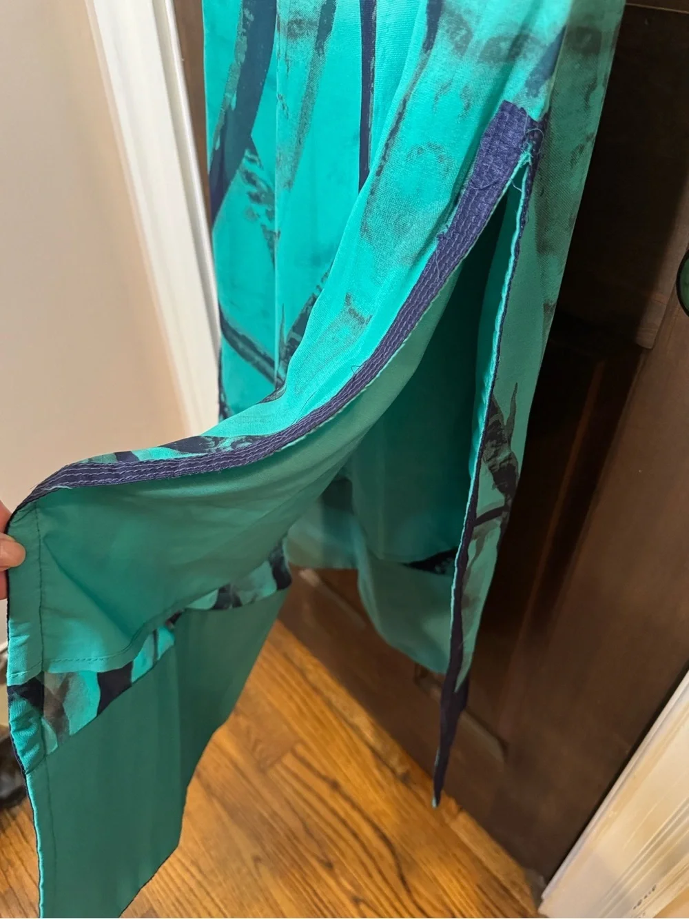 Handmade Teal Ombre Kurti 2pc Set Chiffon Dupatta Bead Floral Tunic Small 47
